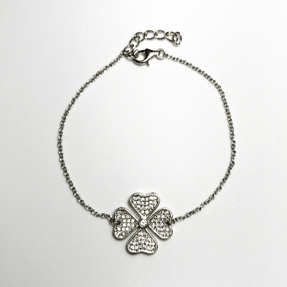Silver Four Leaf Clover with Stones Bracelet - Picture 2 of 2